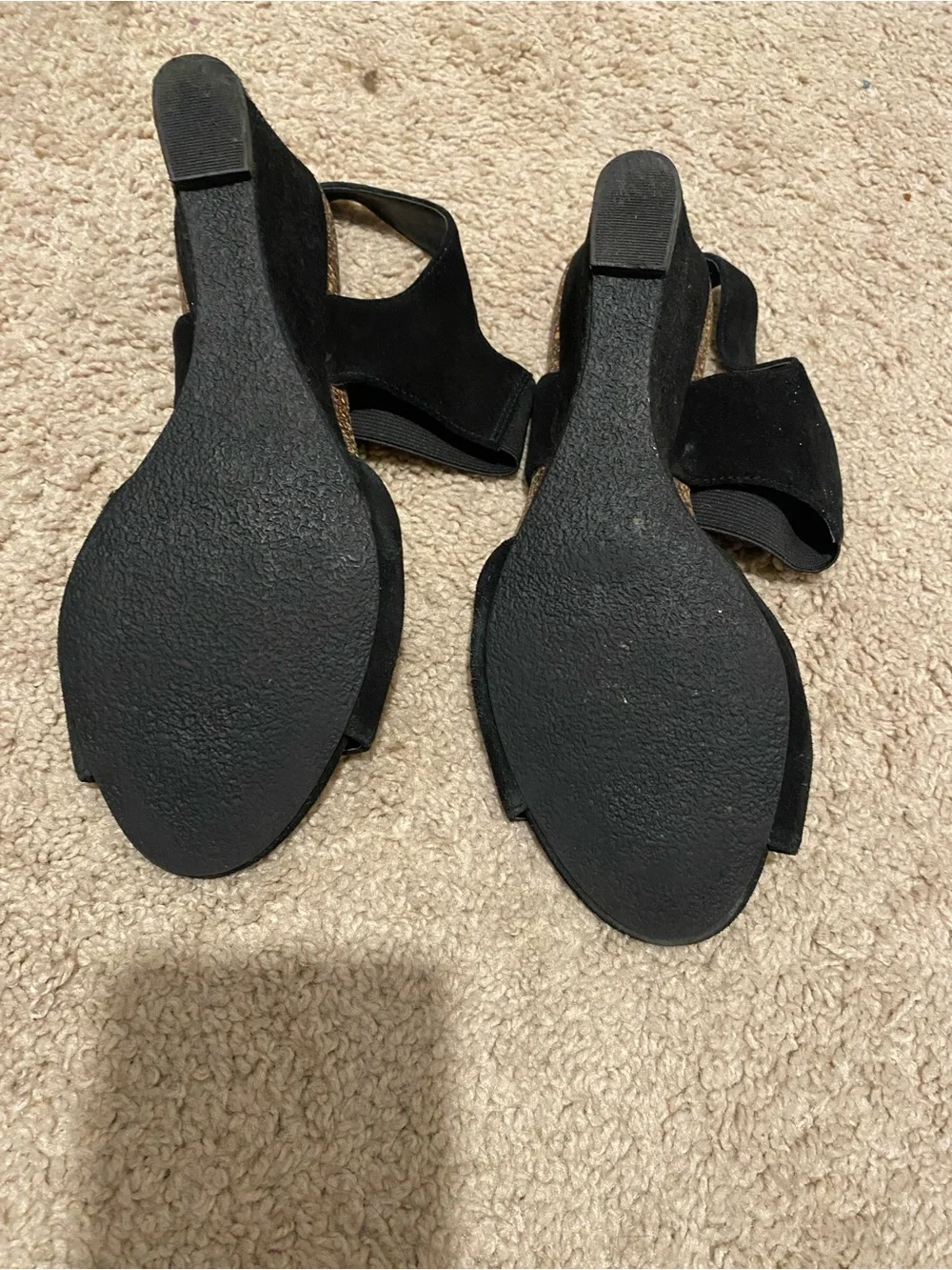 Black Suede Wedge Sandals with Elastic Ankle Strap
